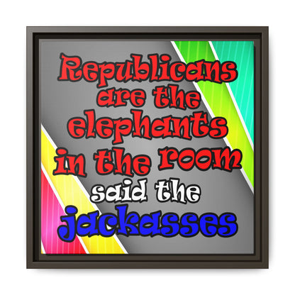 donkeys and elephants - framed canvas art (rainbow split)