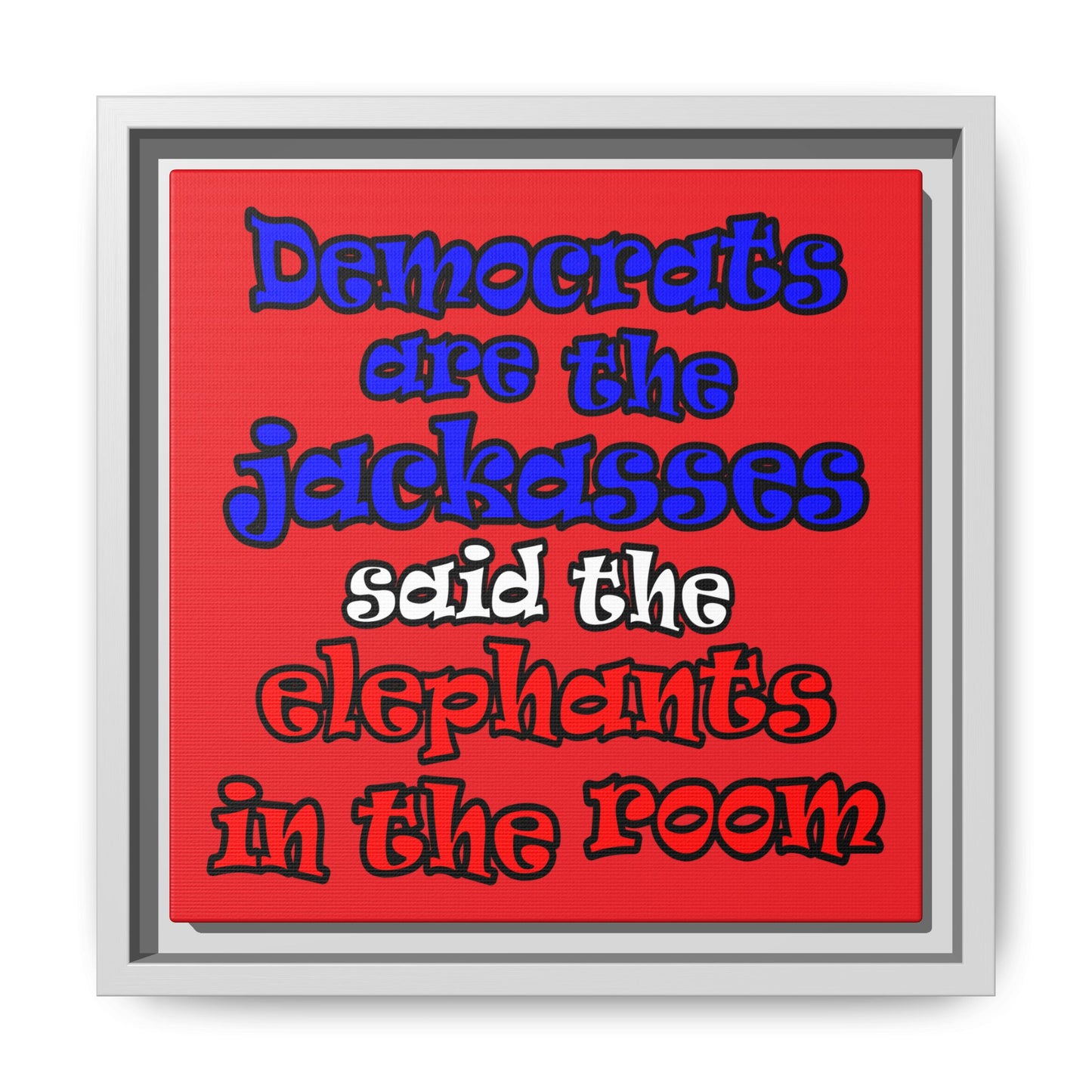 donkeys and elephants - framed canvas art (red)