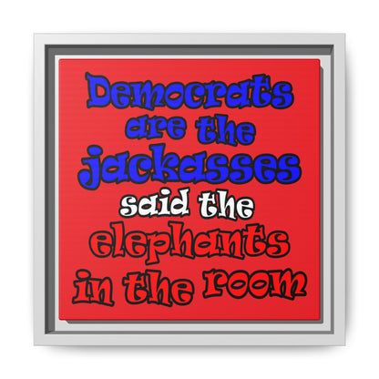 donkeys and elephants - framed canvas art (red)