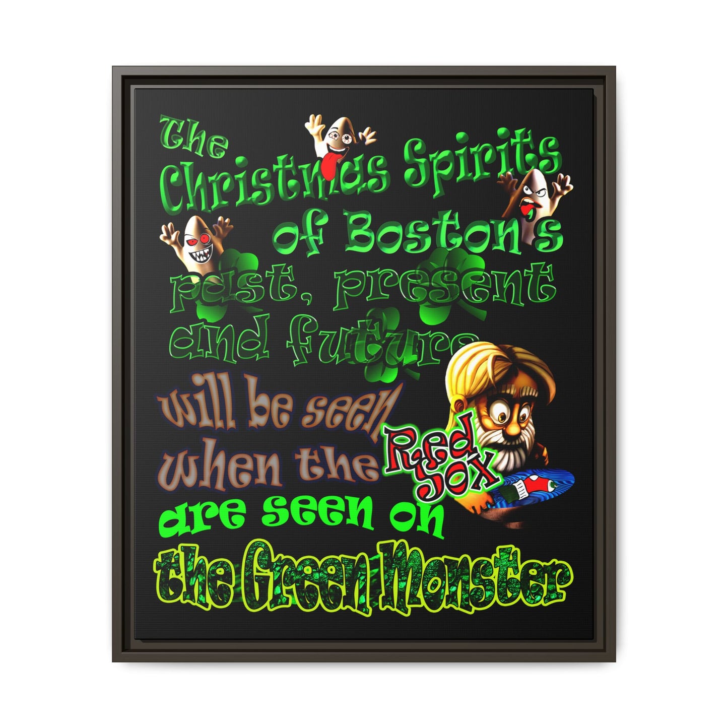 christmas spirits of boston - framed canvas art (black)
