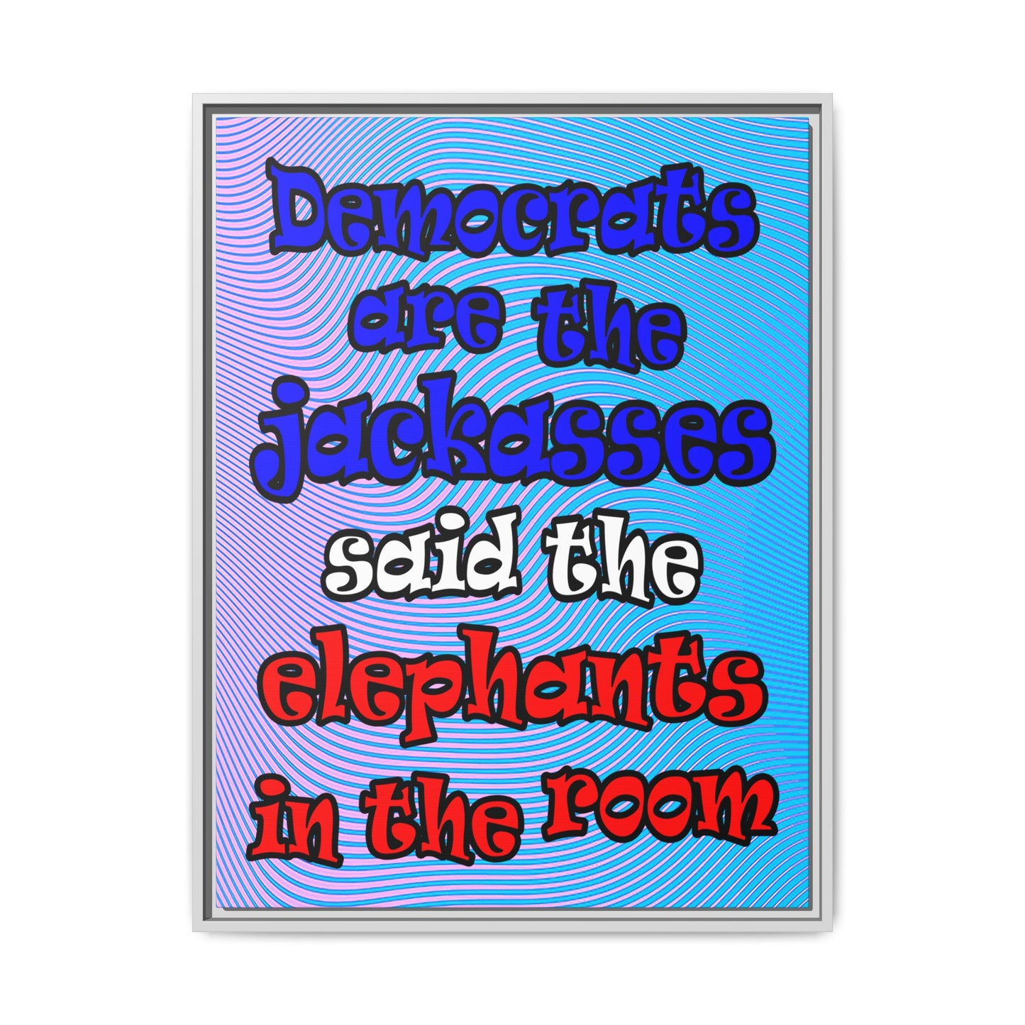donkeys and elephants - framed canvas art (light blue-purple wave)