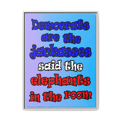 donkeys and elephants - framed canvas art (light blue-purple wave)