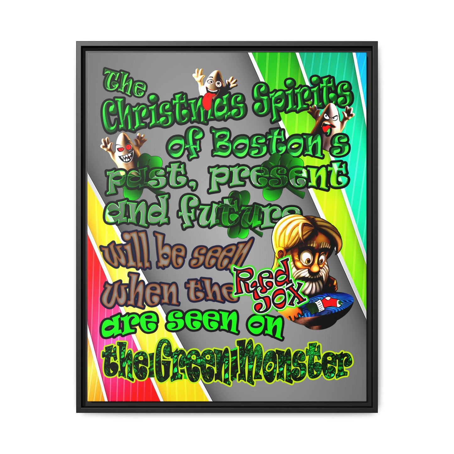 christmas spirits of boston - framed canvas art (rainbow split)