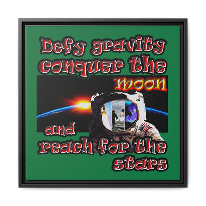 defy conquer reach - framed canvas art (dark green)