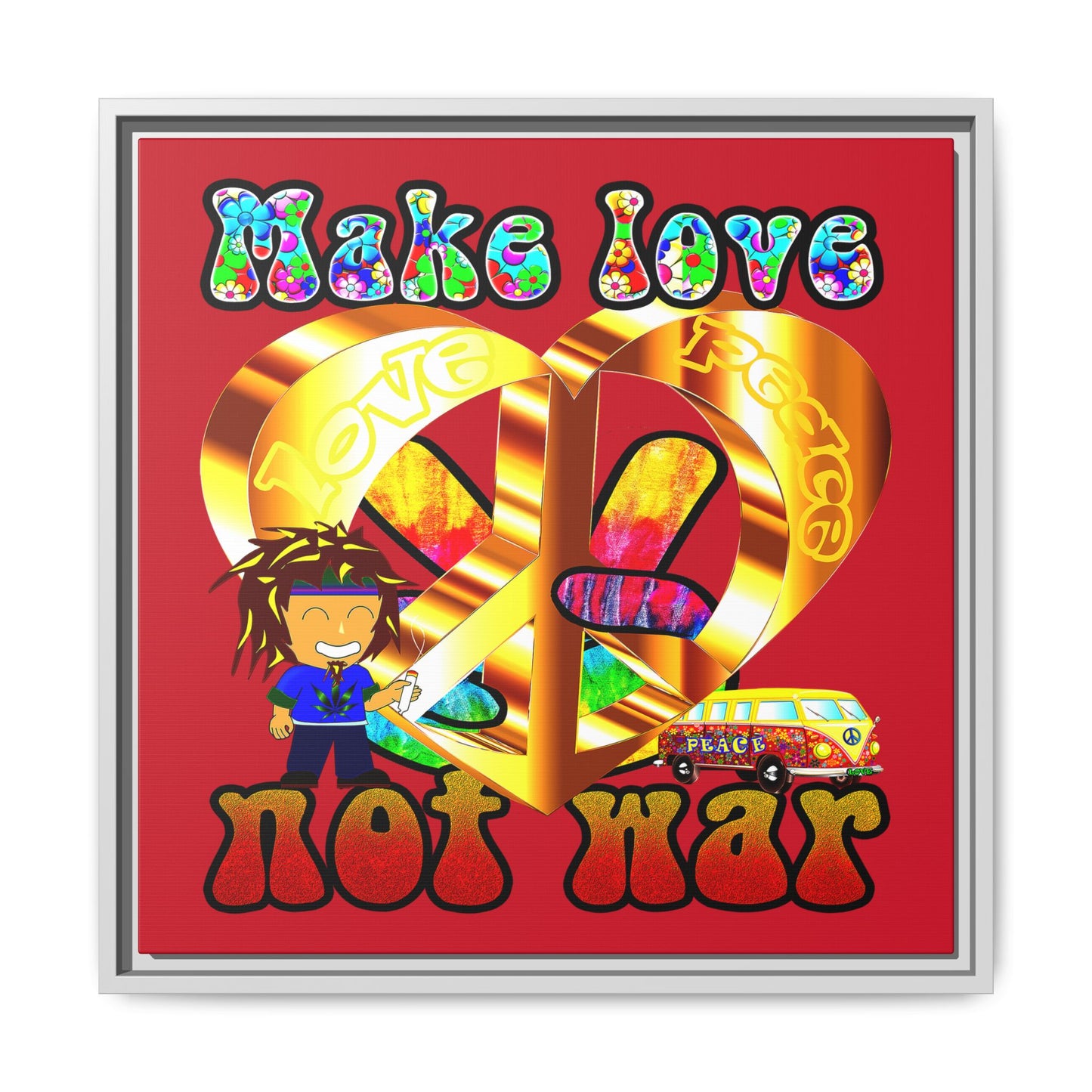 love peace - framed canvas art (dark red)