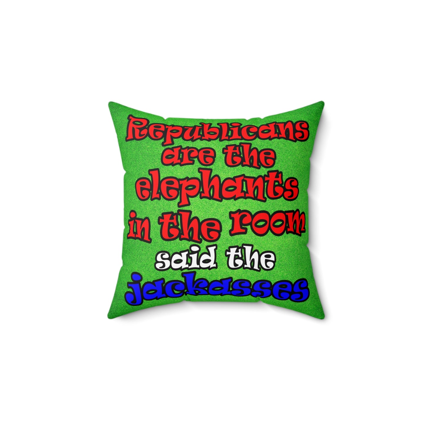 donkeys and elephants - Spun Polyester Square Pillow - (green turf)