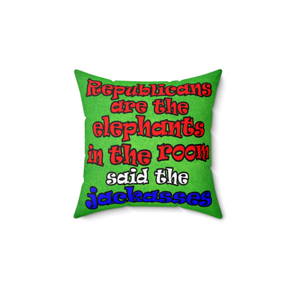 donkeys and elephants - Spun Polyester Square Pillow - (green turf)