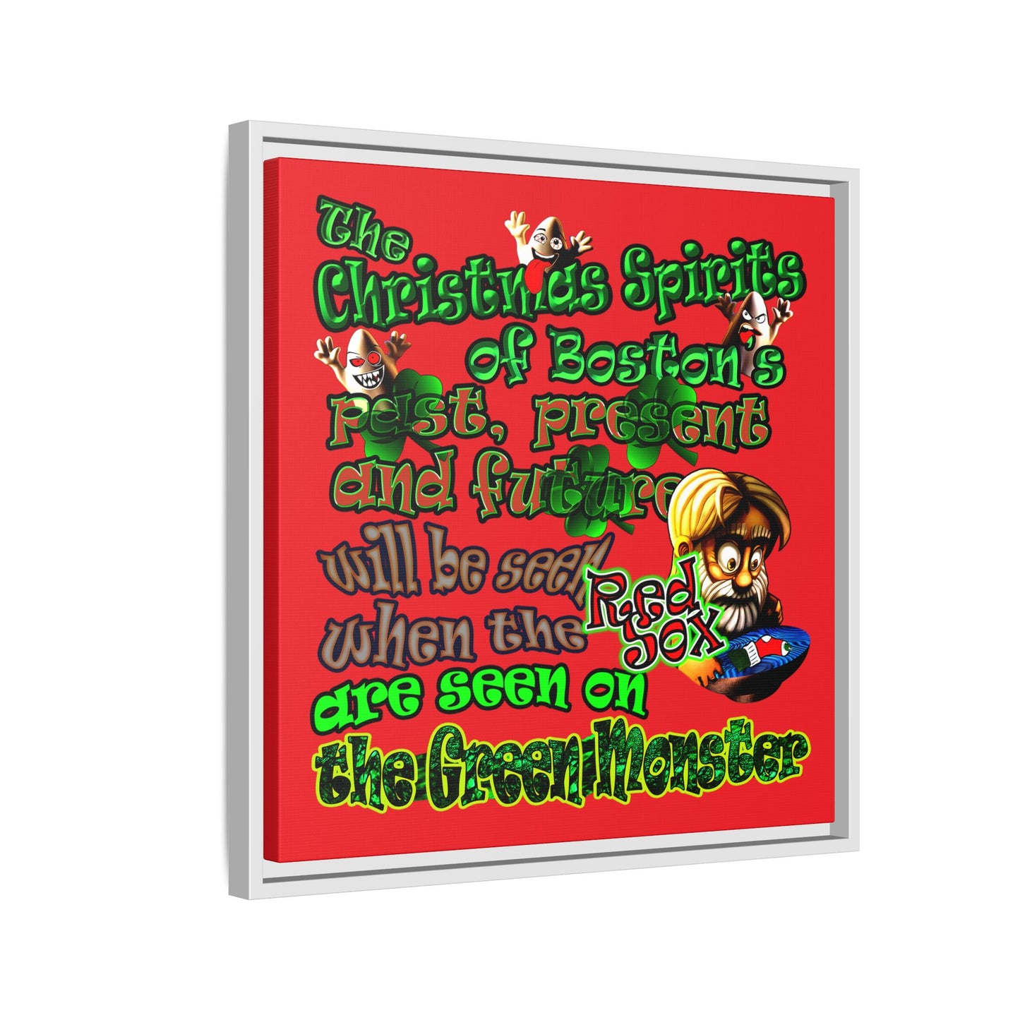 christmas spirits of boston - framed canvas art (red)