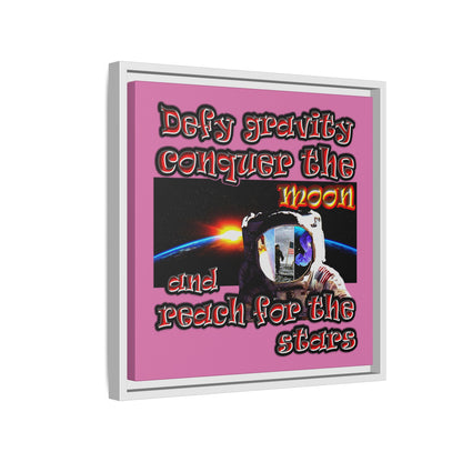 defy conquer reach - framed canvas art (light pink)