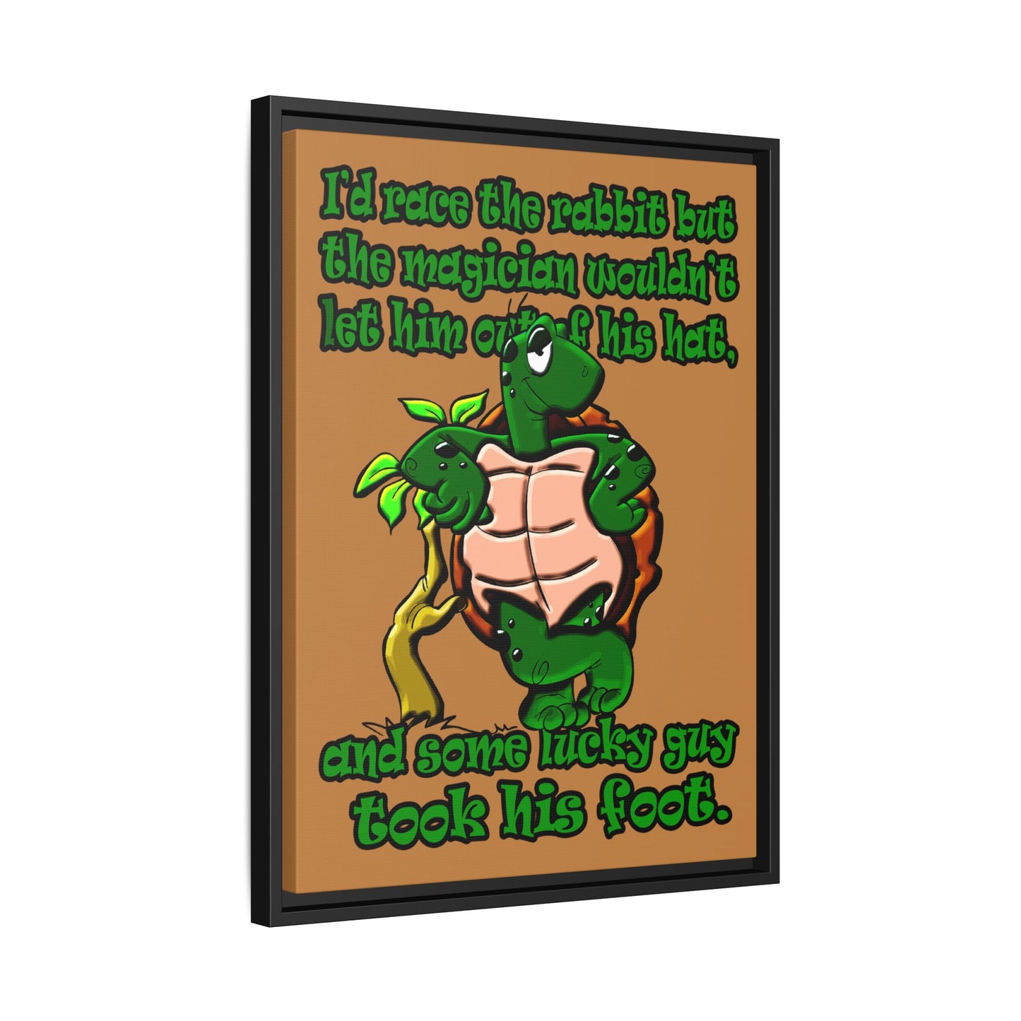 turtle race - framed canvas art (light brown)