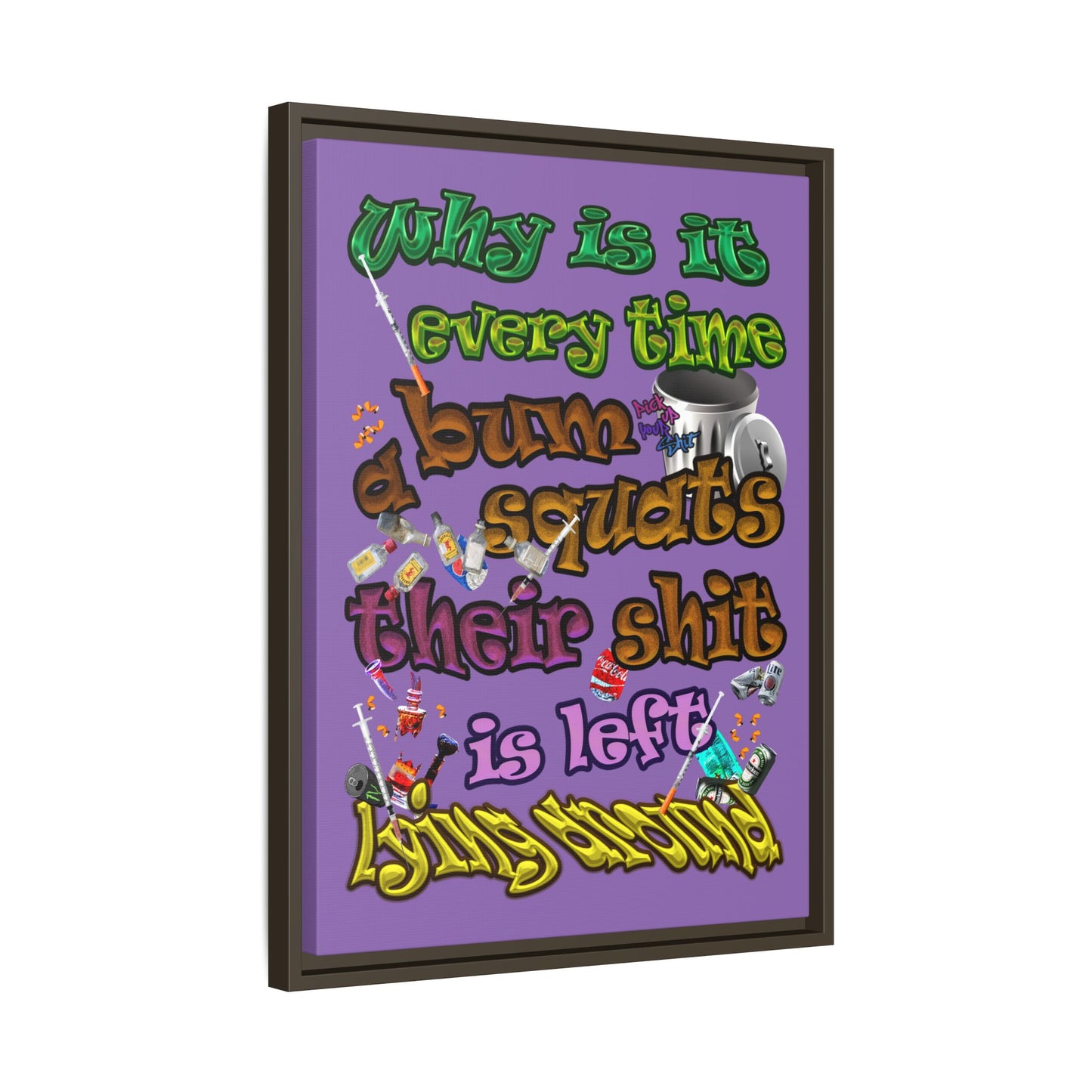 the bum's shit - framed canvas art (light purple)