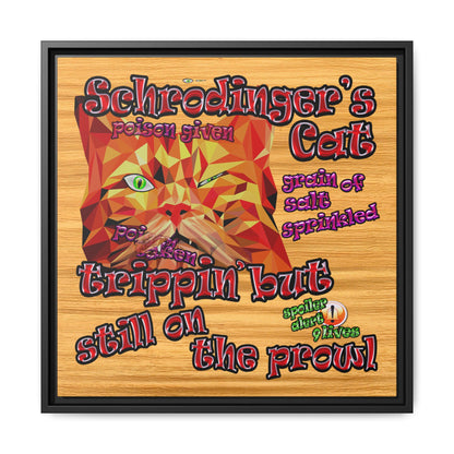 schrodinger's cat - framed canvas art (butterscotch wood finish)