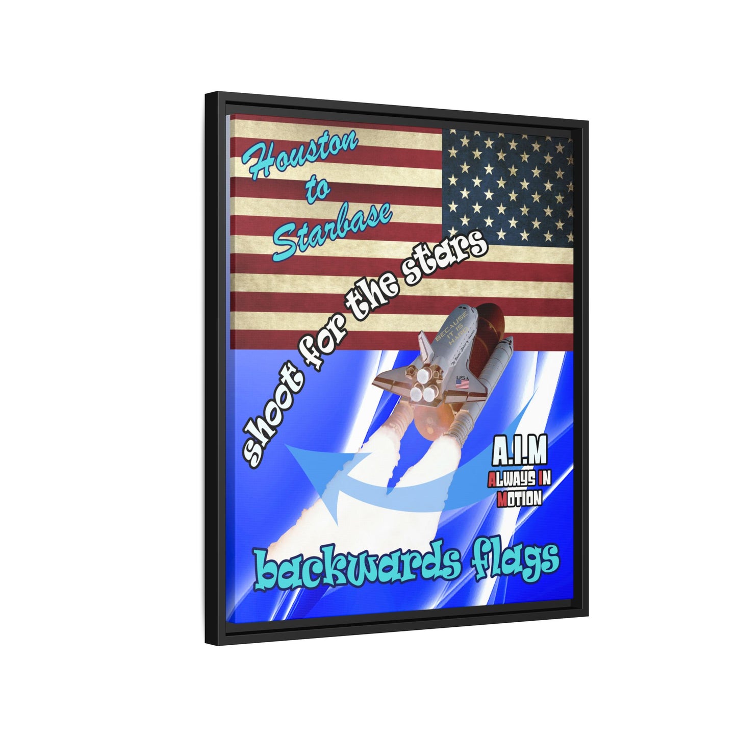 shoot for the stars - framed canvas art (blue-white wave)