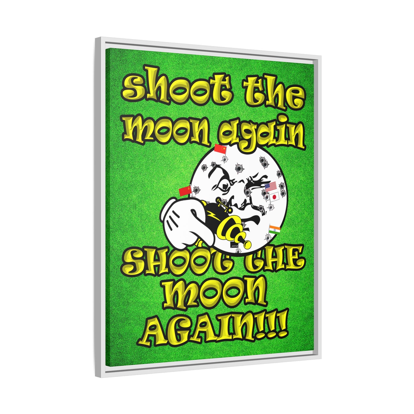 shoot the moon again - framed canvas art (green turf)