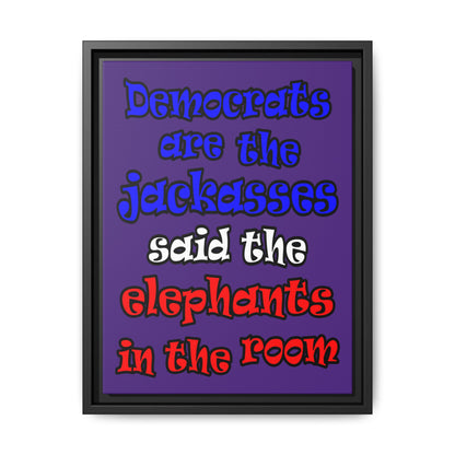 donkeys and elephants - framed canvas art (purple)