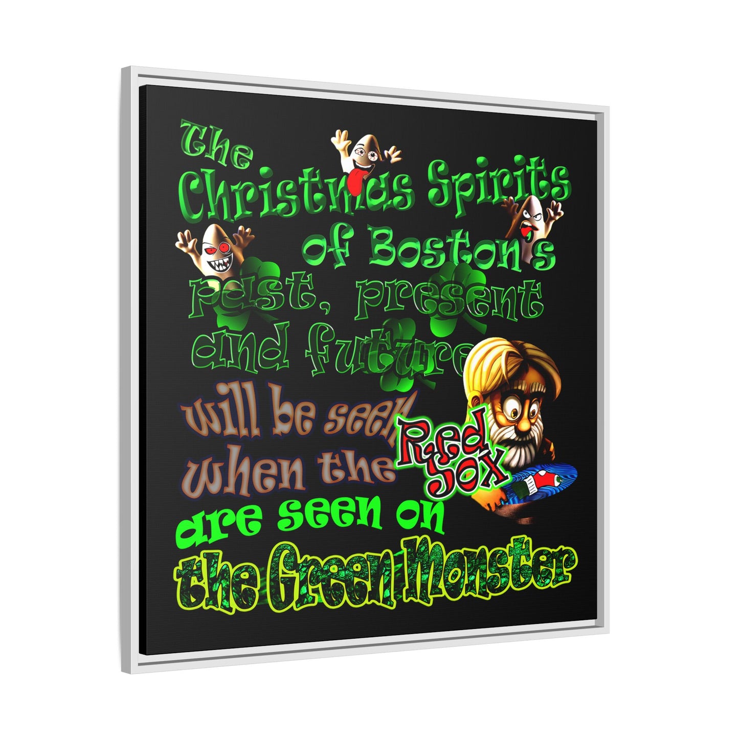 christmas spirits of boston - framed canvas art (black)