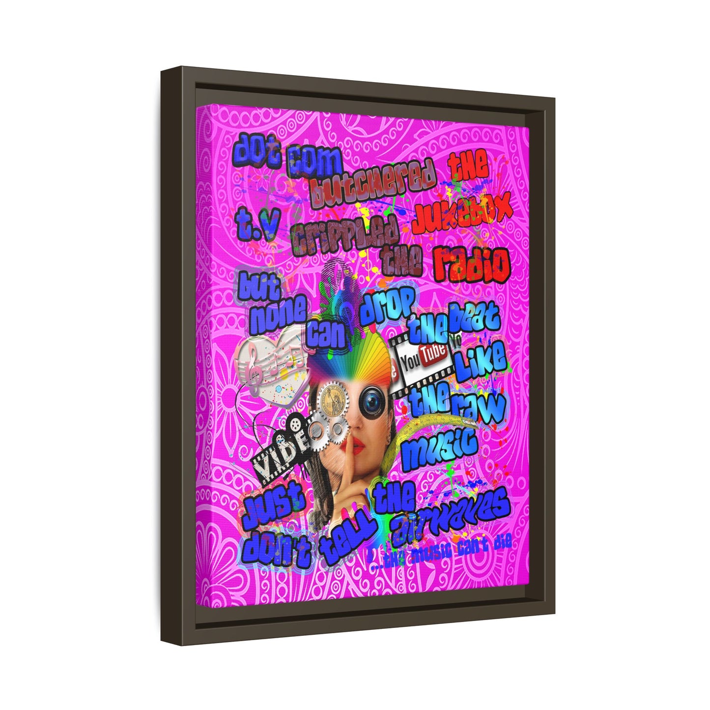 drop the beat - framed canvas art (pink swirl)