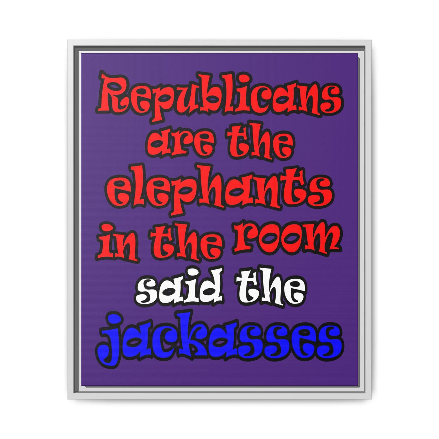 donkeys and elephants - framed canvas art (purple)