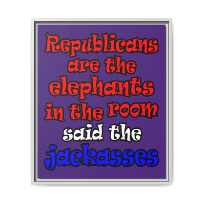donkeys and elephants - framed canvas art (purple)