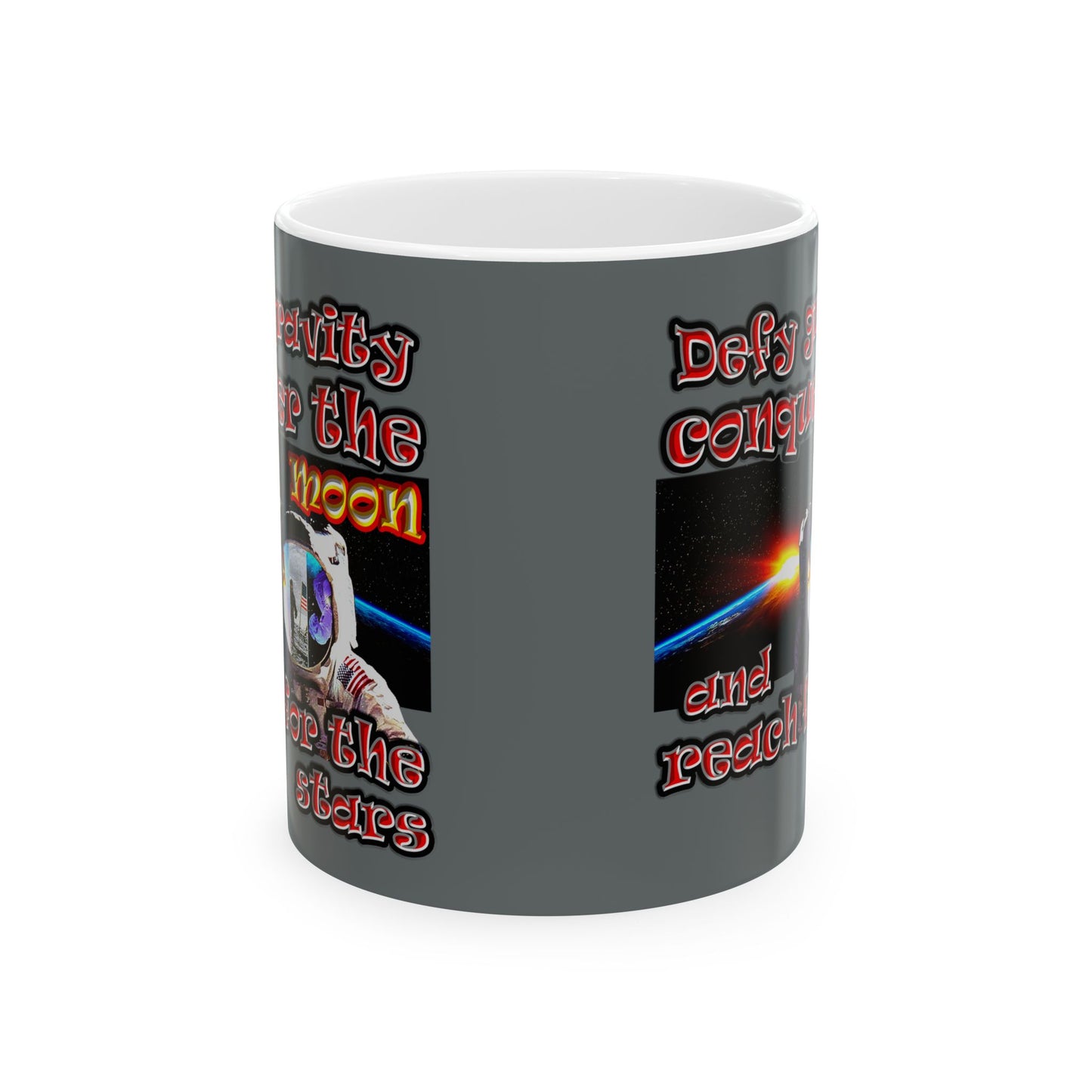 defy conquer reach - White Mug (dark grey)
