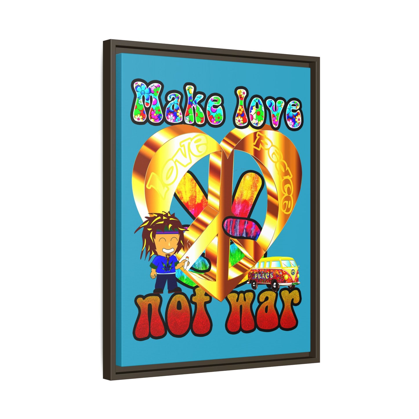 love peace - framed canvas art (turquoise)