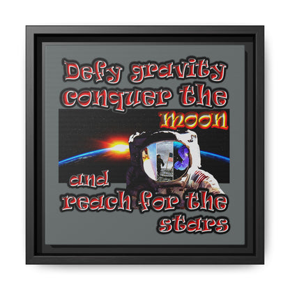 defy conquer reach - framed canvas art (dark grey)