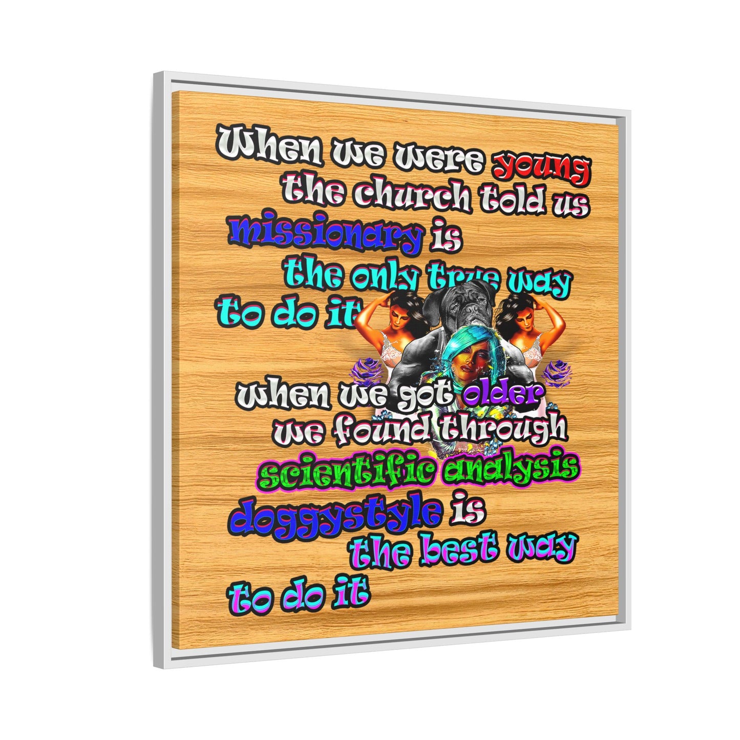 doggystyle - framed canvas art (butterscotch wood finish)