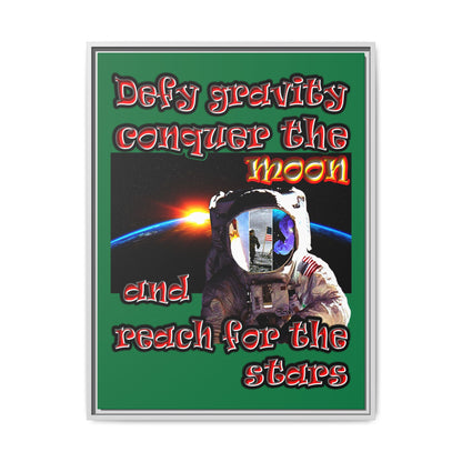 defy conquer reach - framed canvas art (dark green)