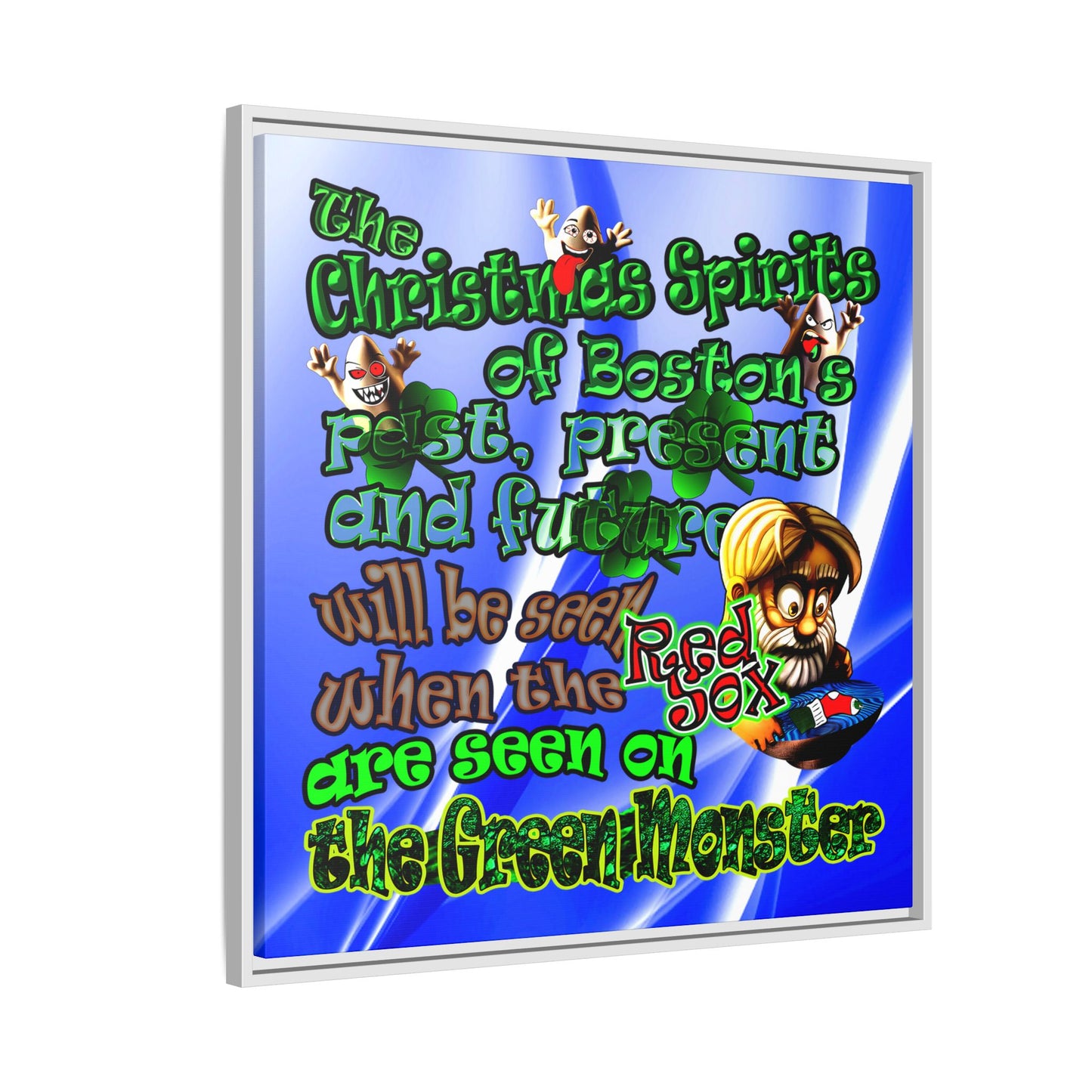 christmas spirits of boston - framed canvas art (blue-white wave)
