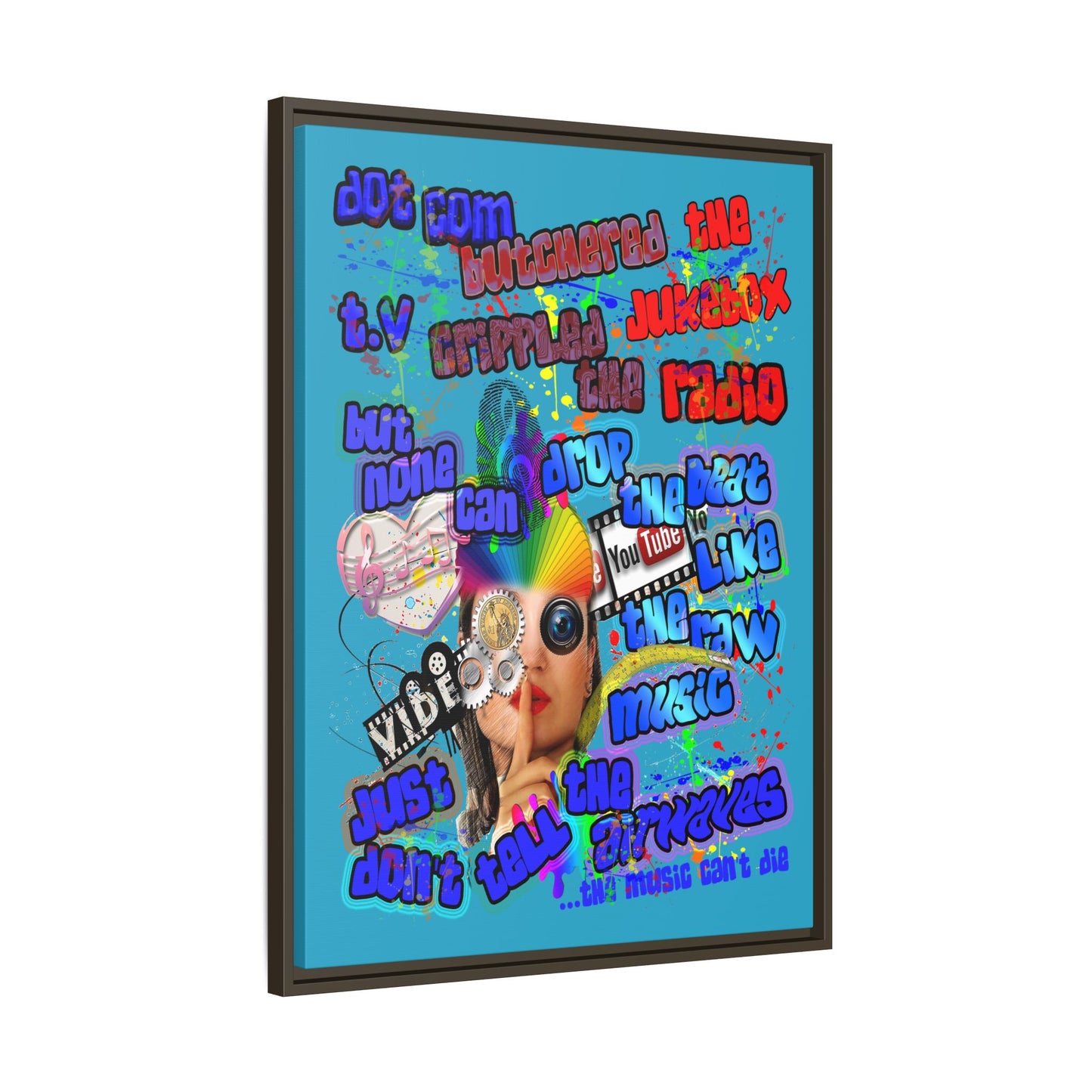 drop the beat - framed canvas art (turquoise)