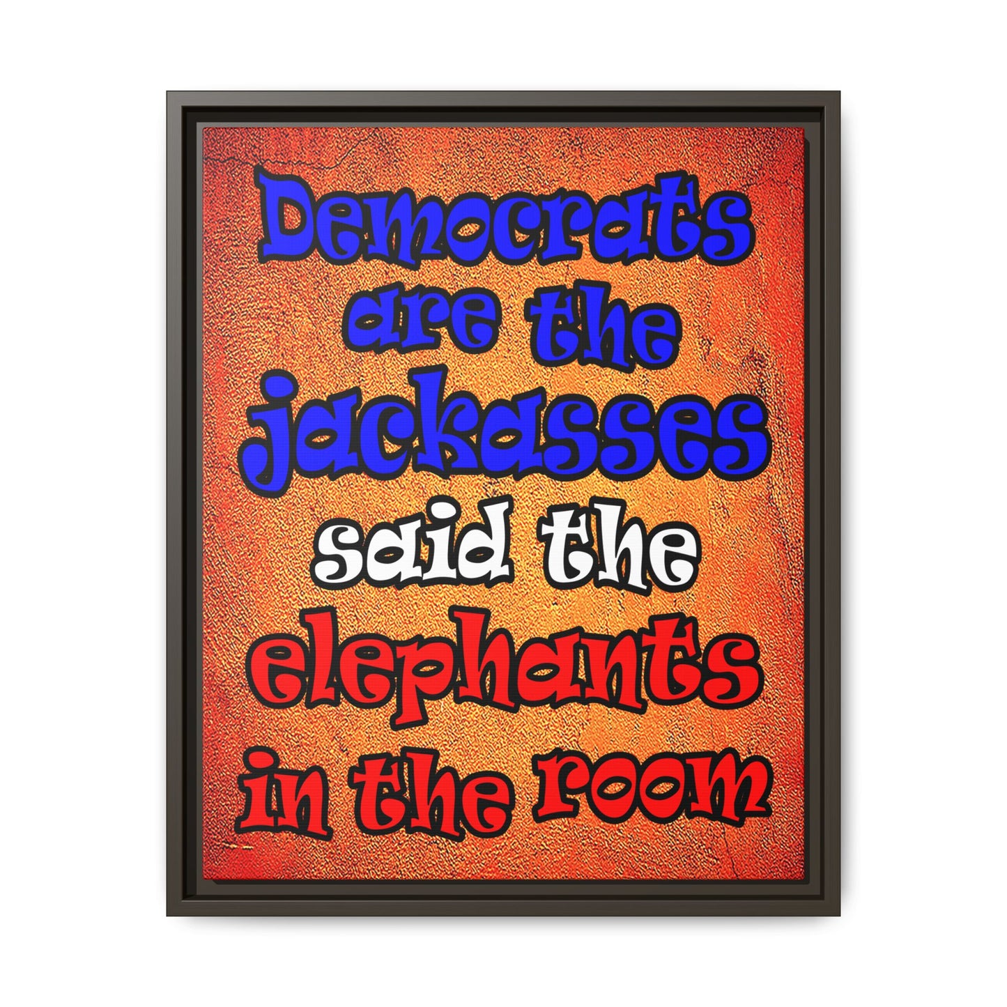donkeys and elephants - framed canvas art (burnt orange)