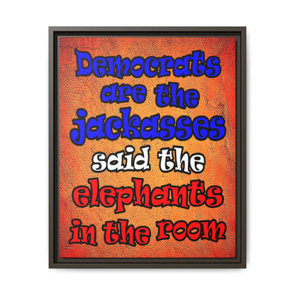 donkeys and elephants - framed canvas art (burnt orange)