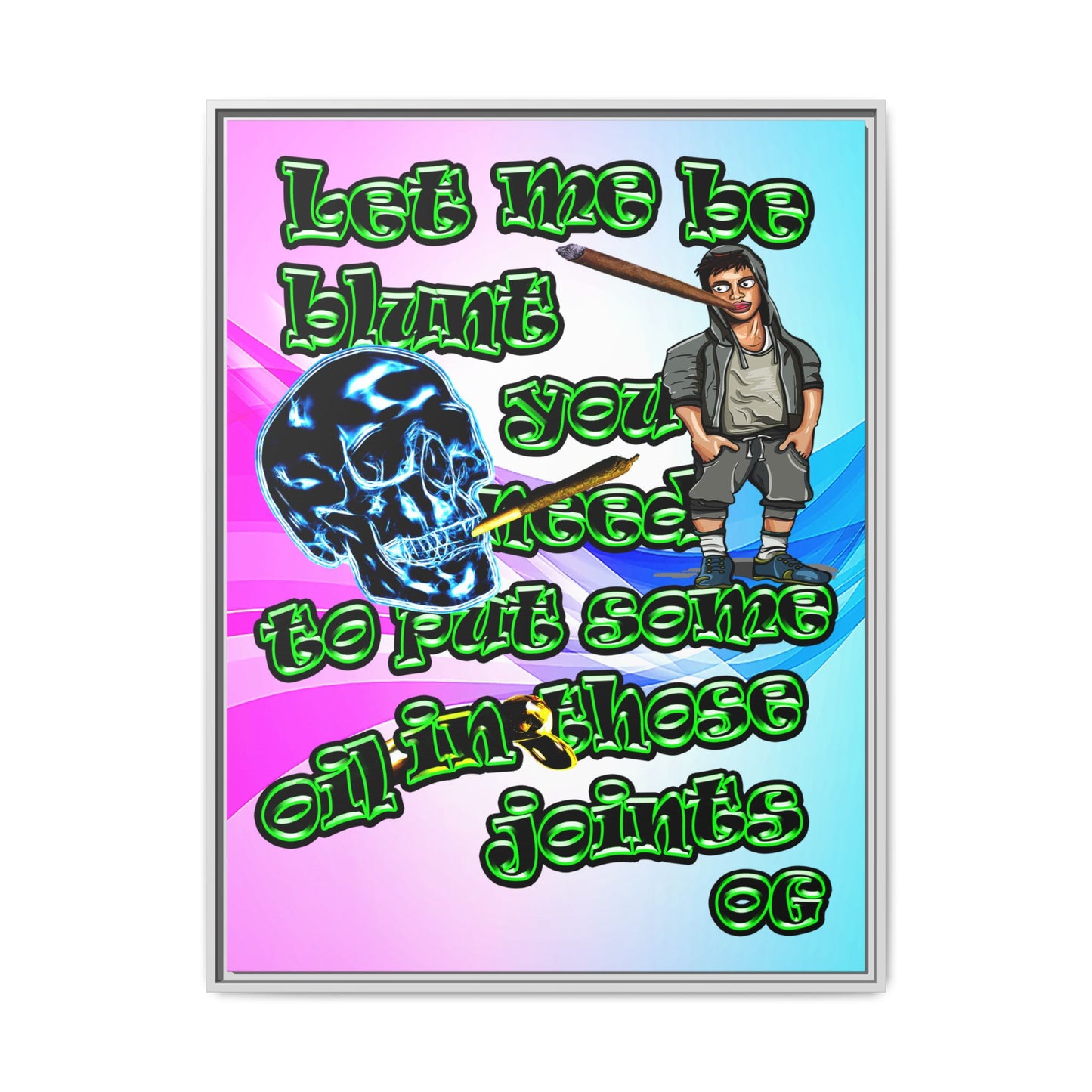 og - framed canvas art (light blue-pink wave)
