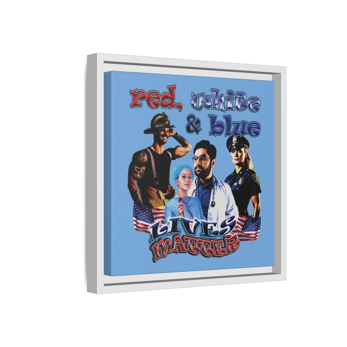 rw&b lives matter - framed canvas art (light blue)