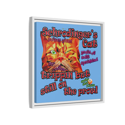 schrodinger's cat - framed canvas art (light blue)