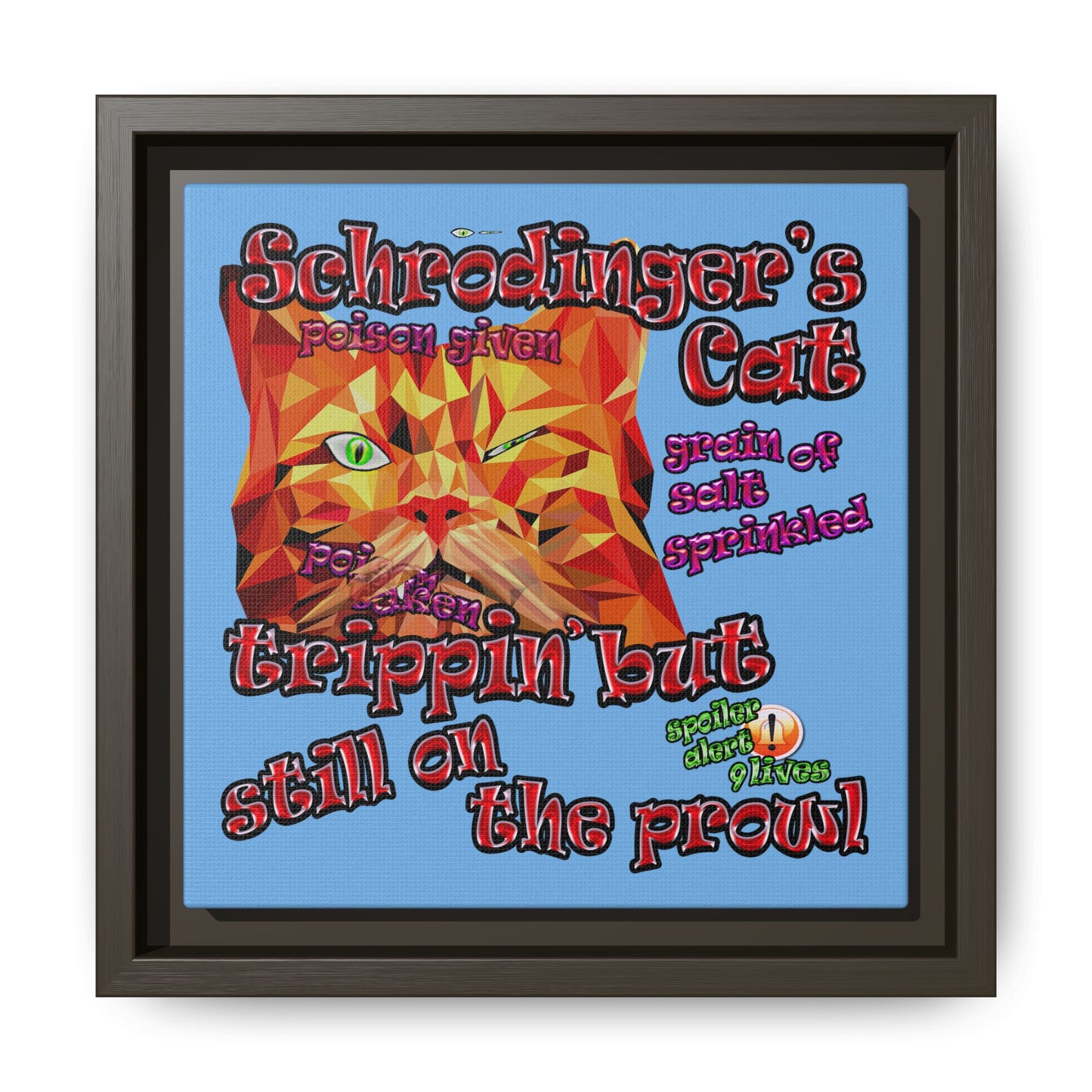 schrodinger's cat - framed canvas art (light blue)