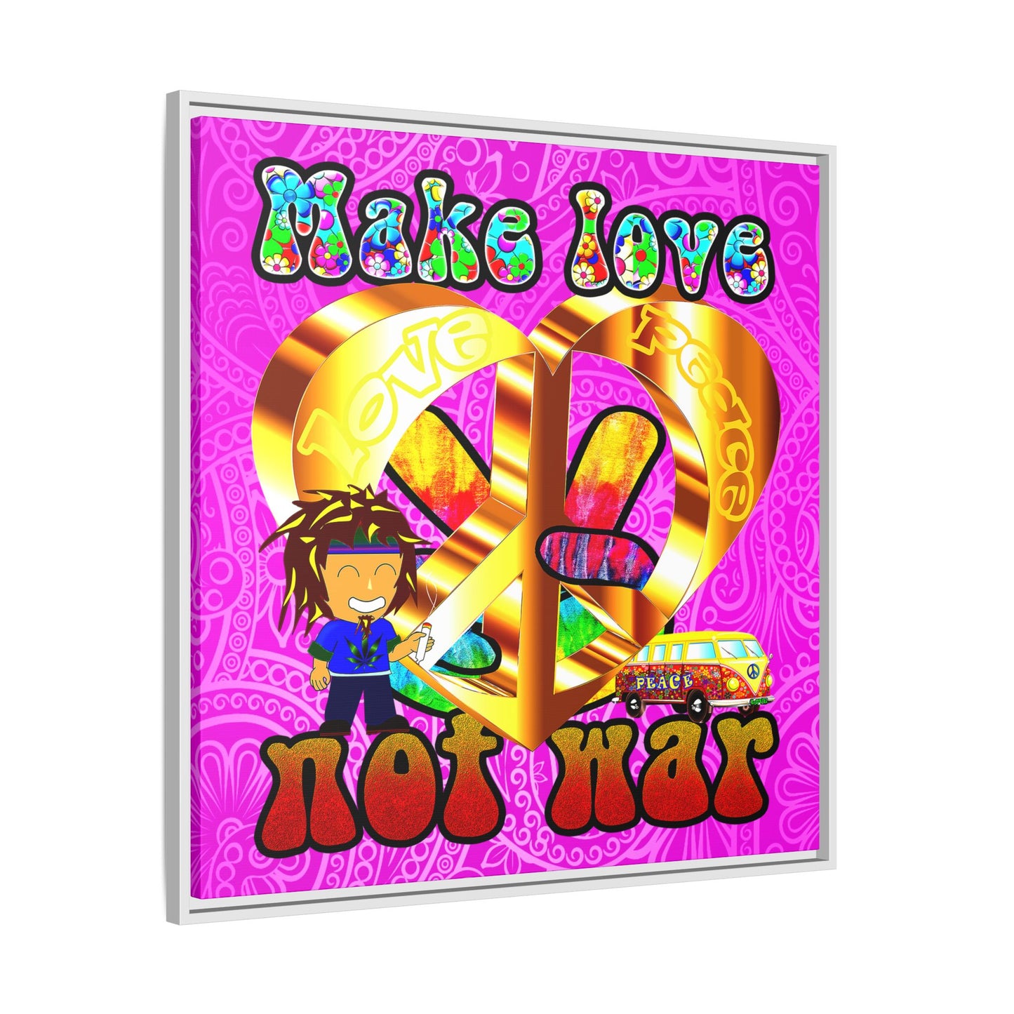 love peace - framed canvas art (pink swirl)