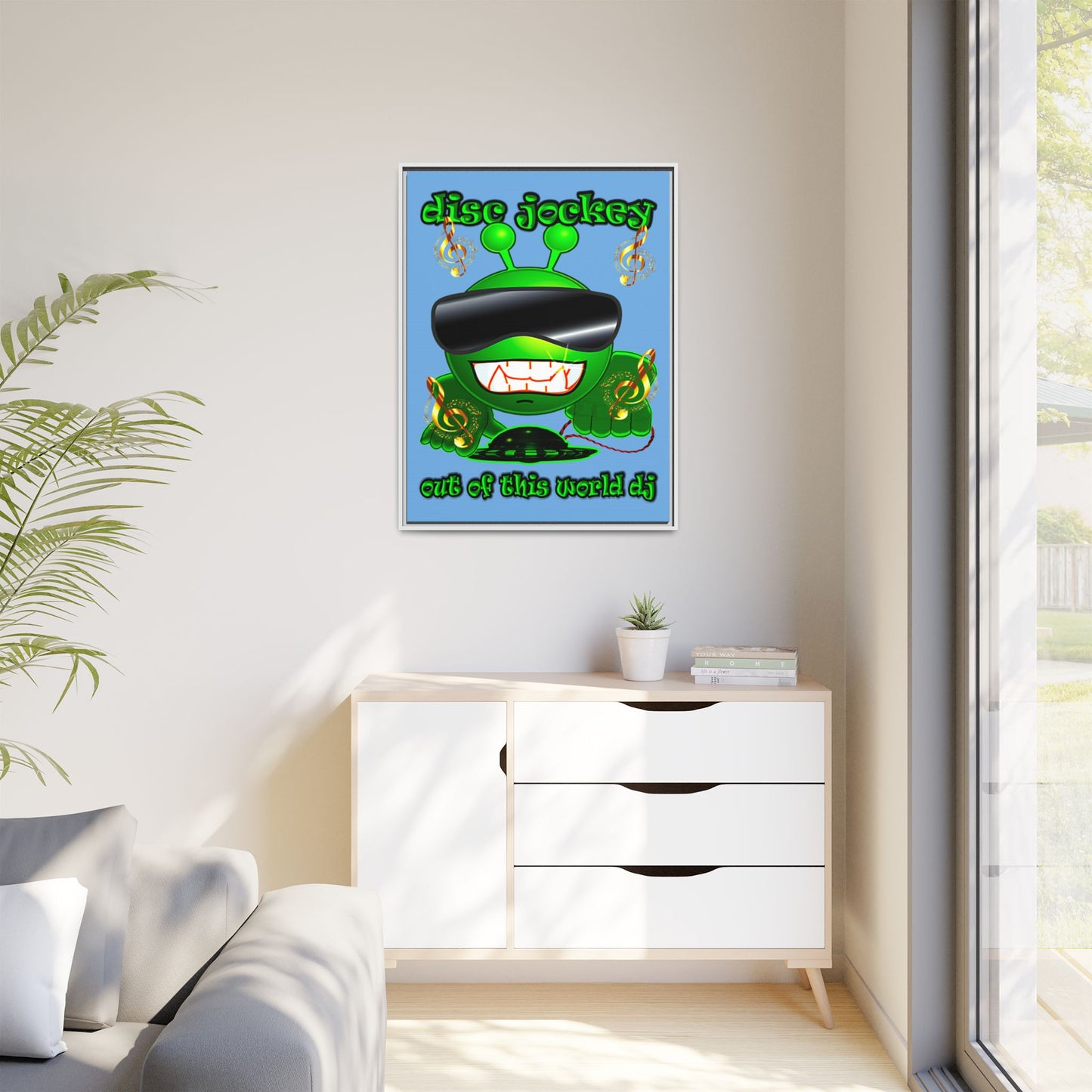 disc jockey - framed canvas art (light blue)
