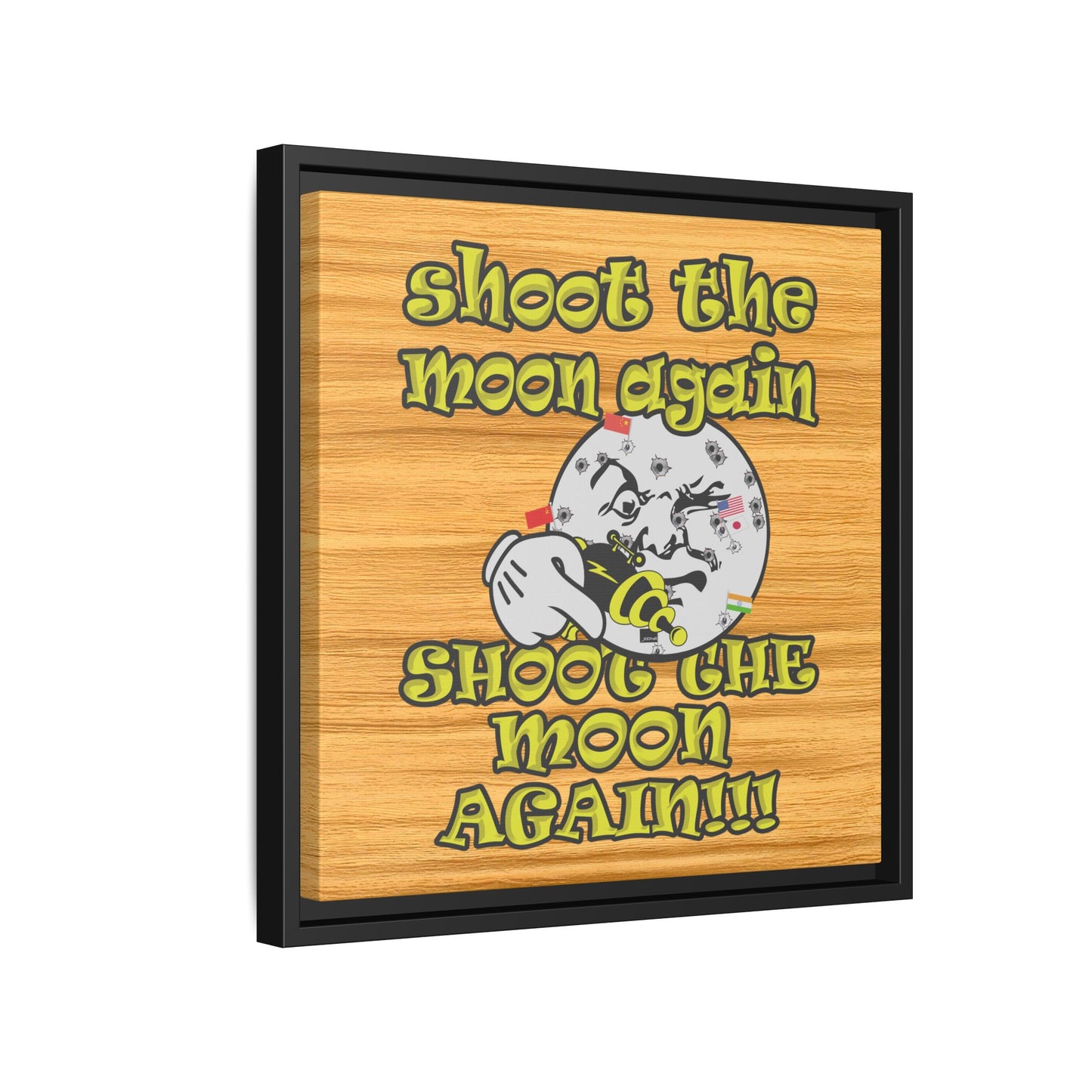 shoot the moon again - framed canvas art (butterscotch wood finish)