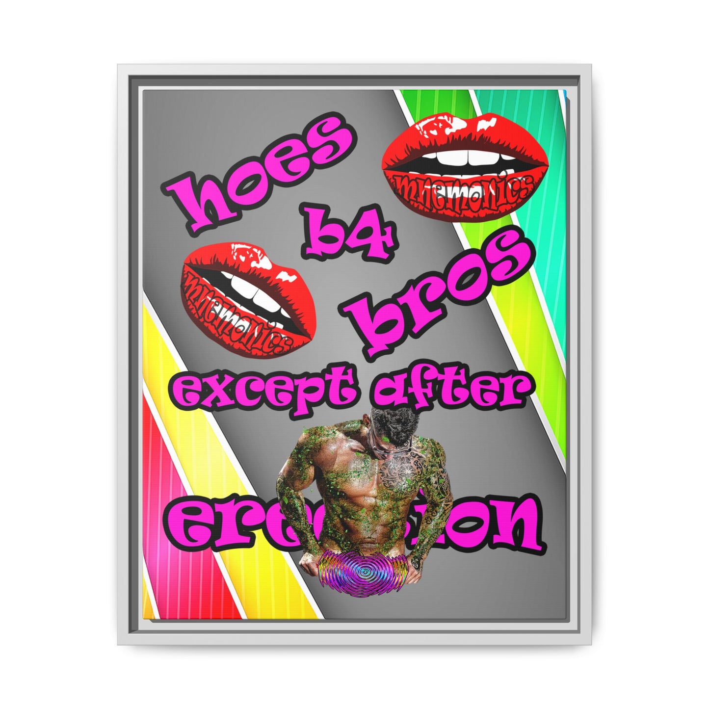 hoes b4 bros - framed canvas art (rainbow split)