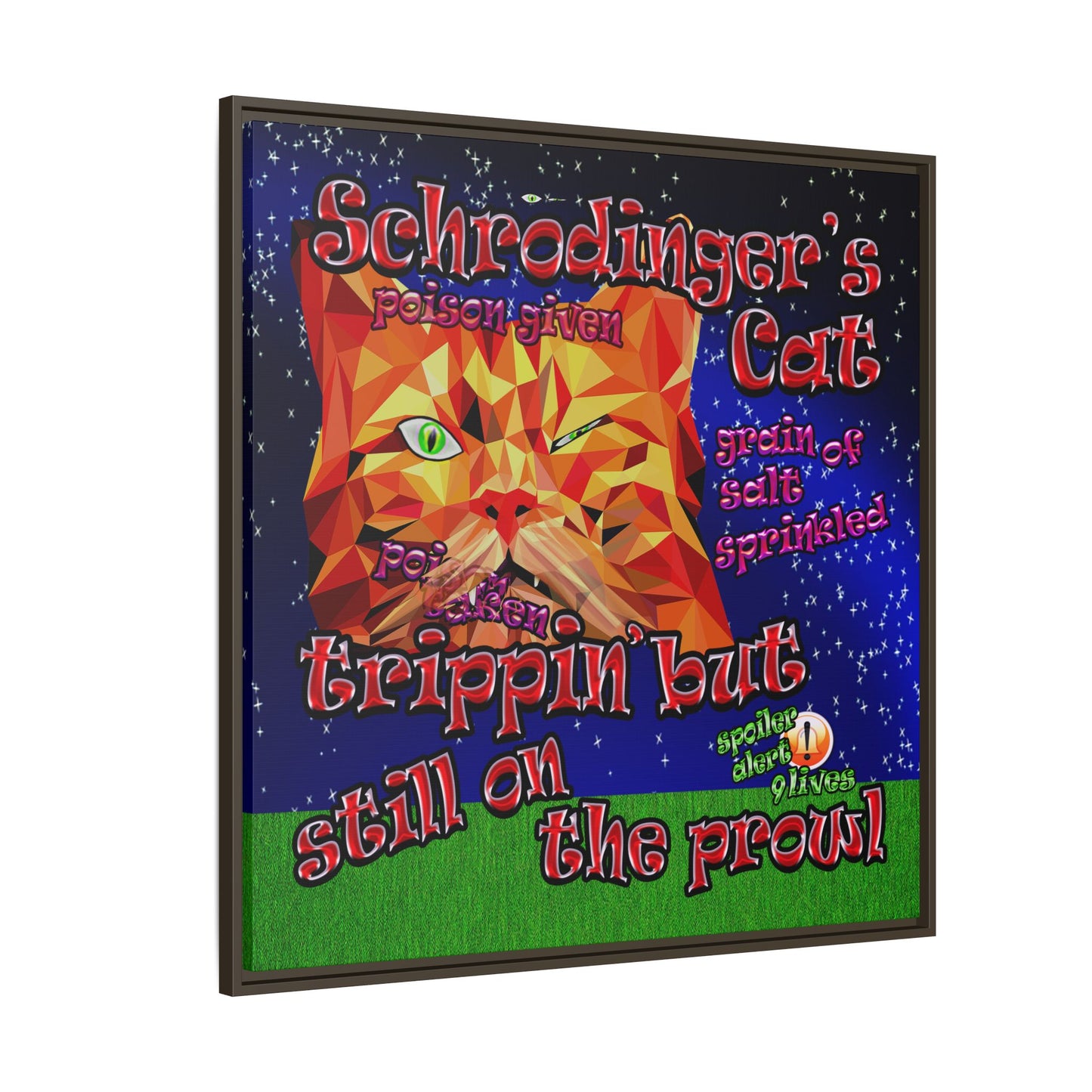 schrodinger's cat - framed canvas art ('snoops' background)