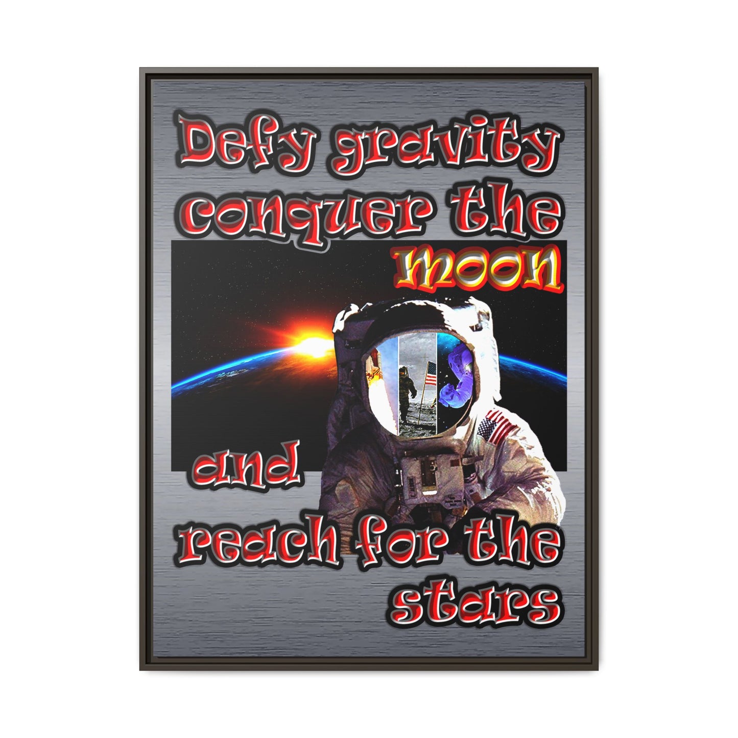 defy conquer reach - framed canvas art (brushed nickel)