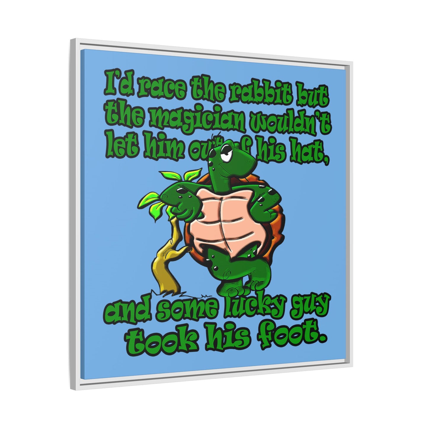 turtle race - framed canvas art (light blue)