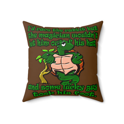 turtle race - Spun Polyester Square Pillow - (brown)