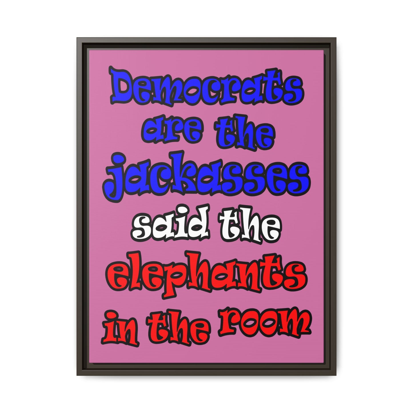 donkeys and elephants - framed canvas art (light pink)