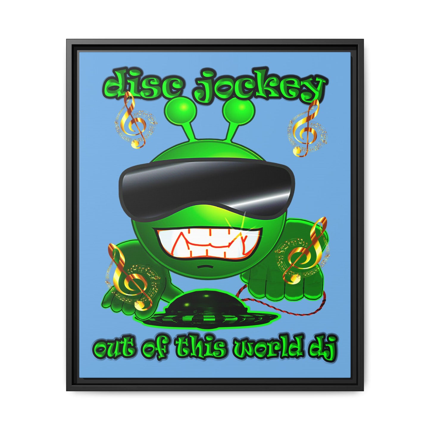 disc jockey - framed canvas art (light blue)