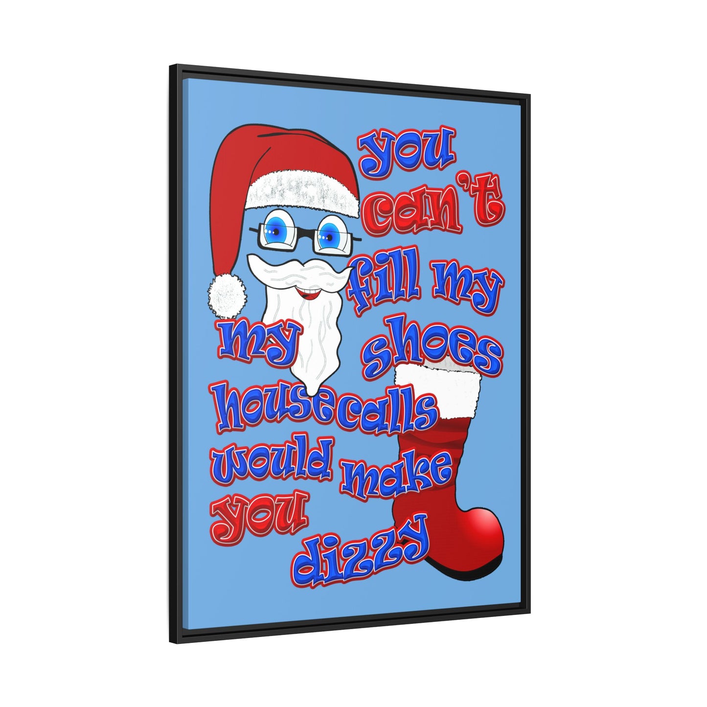 santa's shoes - framed canvas art (light blue)