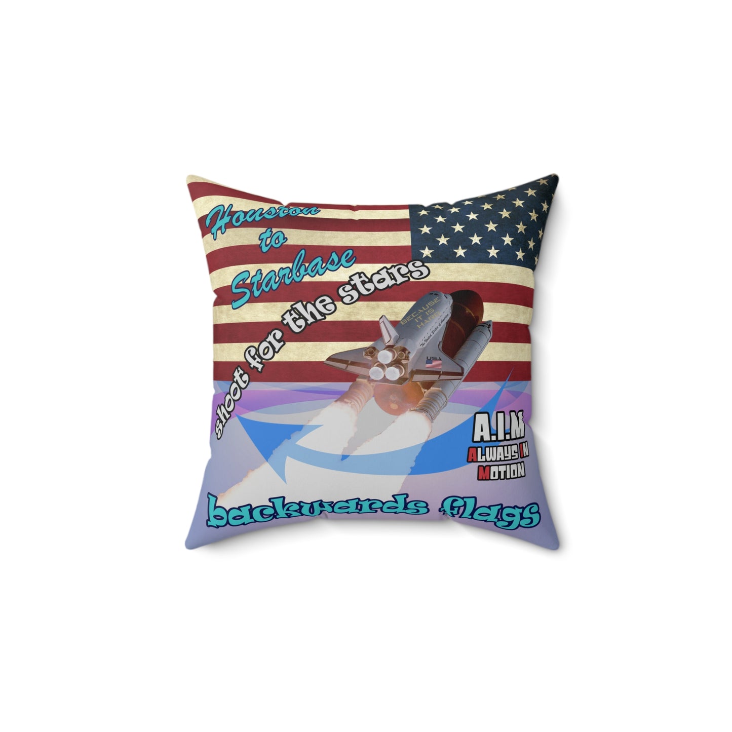 shoot for the stars - Spun Polyester Square Pillow - (light blue-pink wave)