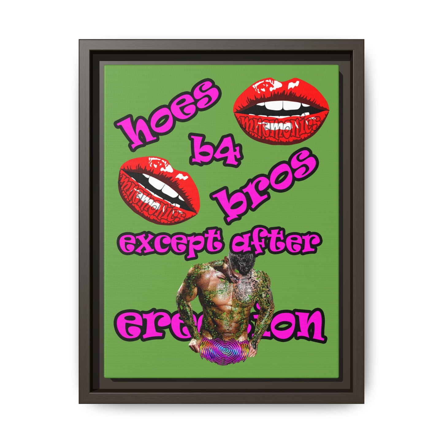 hoes b4 bros - framed canvas art (green)