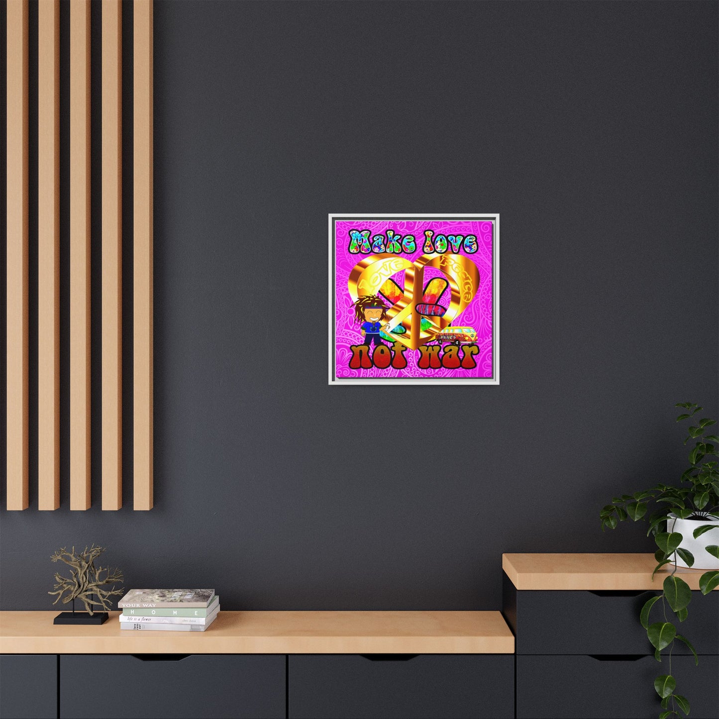 love peace - framed canvas art (pink swirl)
